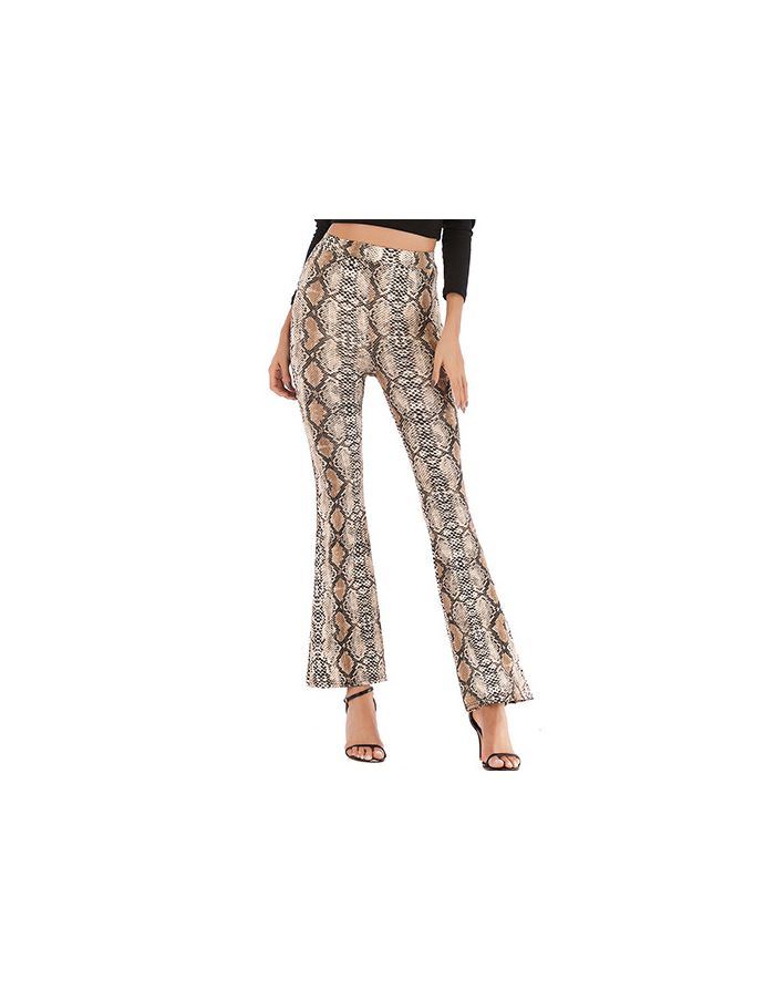 Snakeskin Printed Chic High Waist Sexy Slim Woman's Summer Trumpet Pants