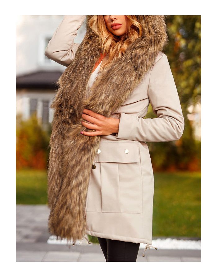 Winter New Hooded Warm Faux Fur Overcoat Women Thick Medium Long Fleece Parka