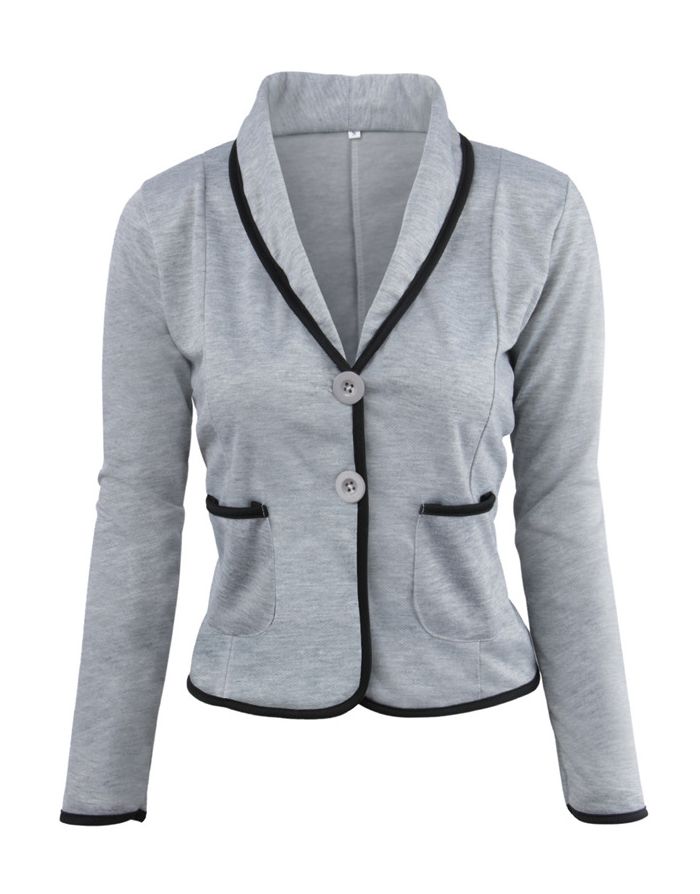Spring Fall New Casual Blazer Lapel Single Breasted Pockets Women Coat